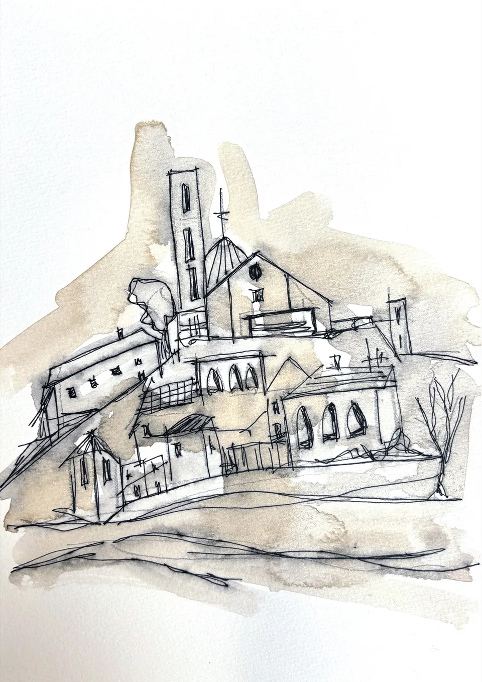 El Molar, japanese ink and priorat wine on paper