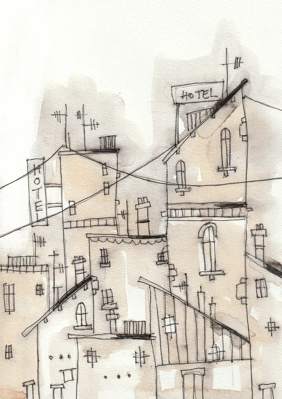 Momentos No. 1, ink and wash on paper