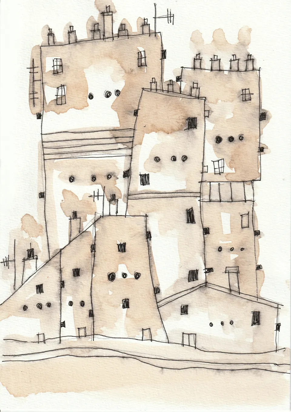 Momentos No. 7, ink and wash on paper